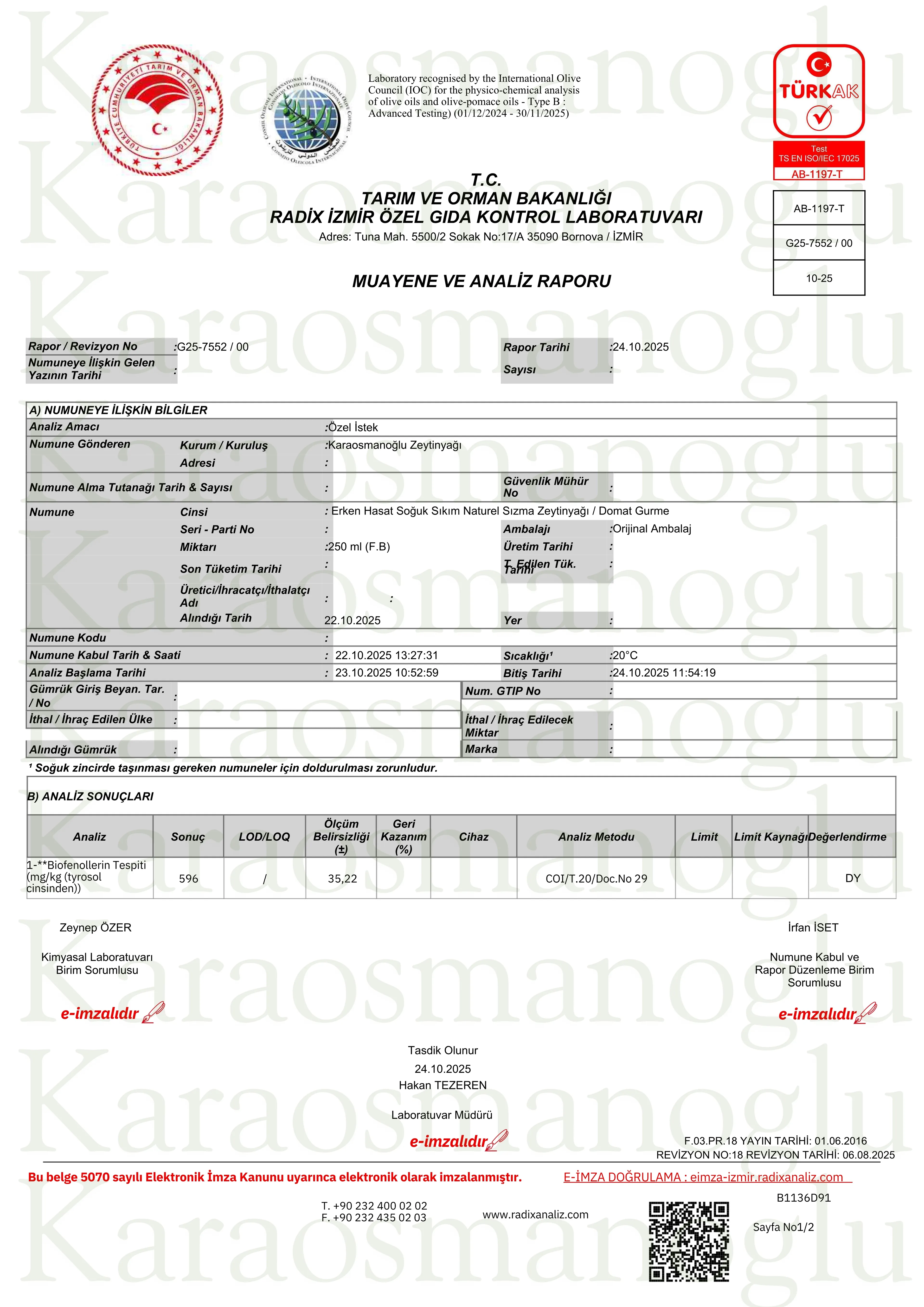 596 Polifenol Özel Seri Natürel Sızma Zeytinyağı 5LT